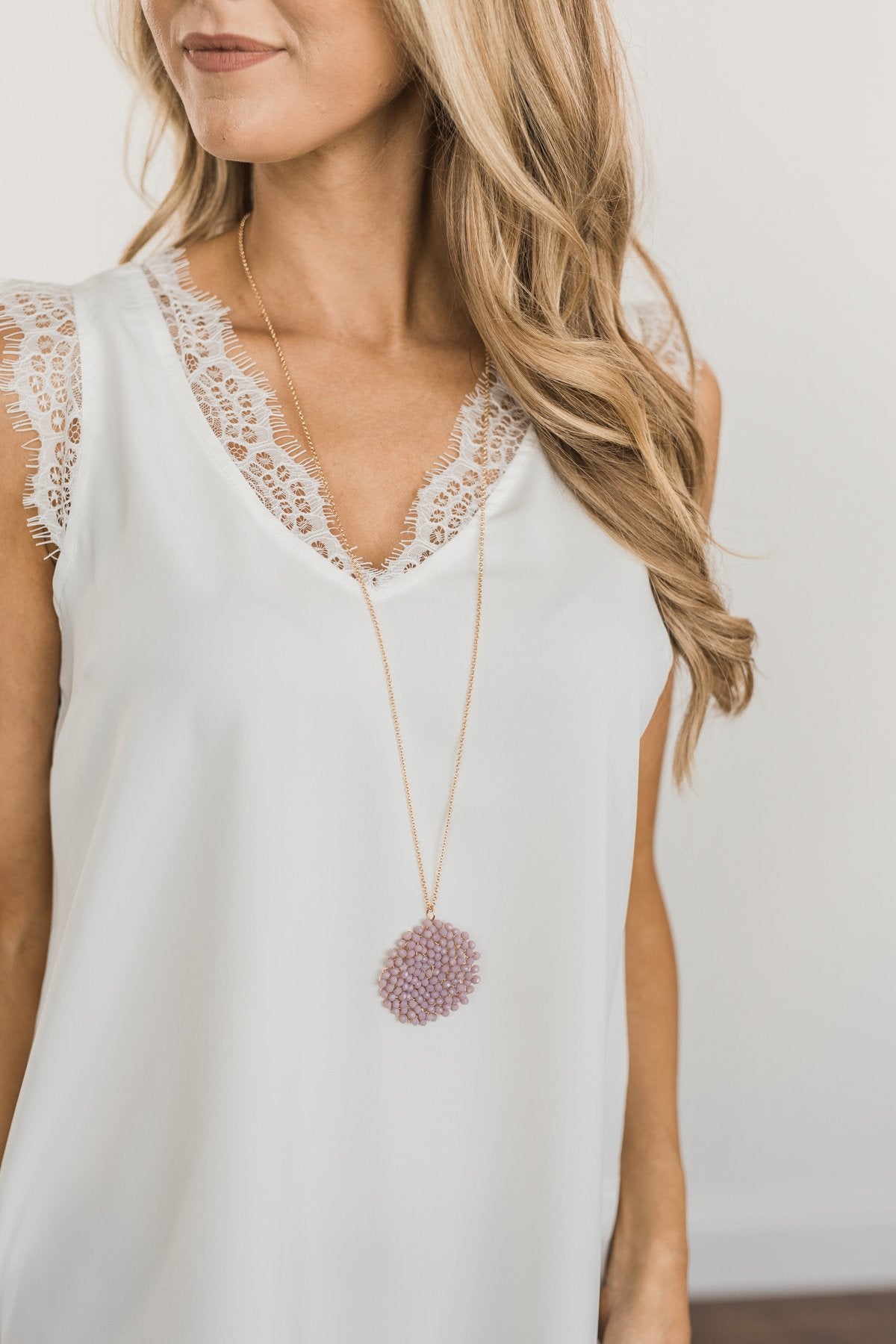 Circle Beaded Necklace- Dusty Lilac