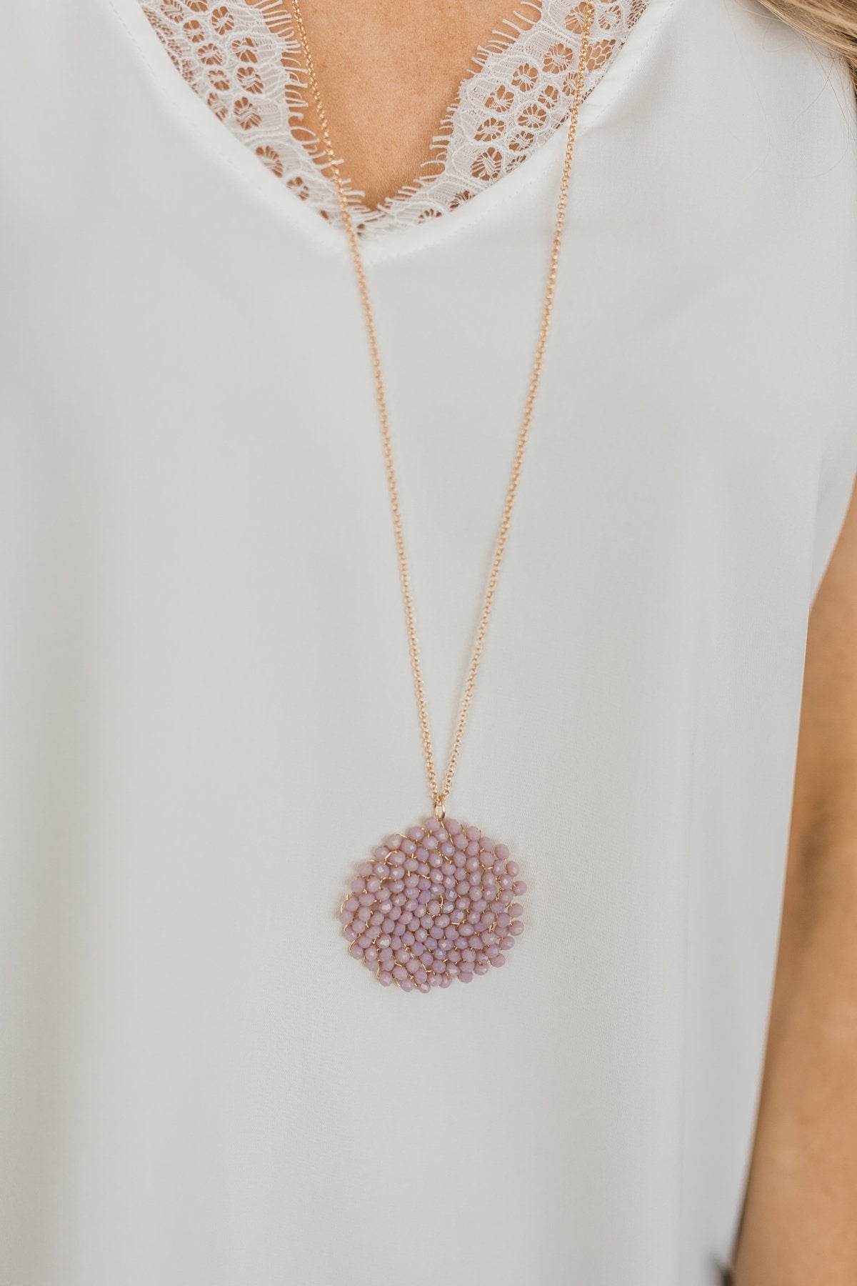 Circle Beaded Necklace- Dusty Lilac