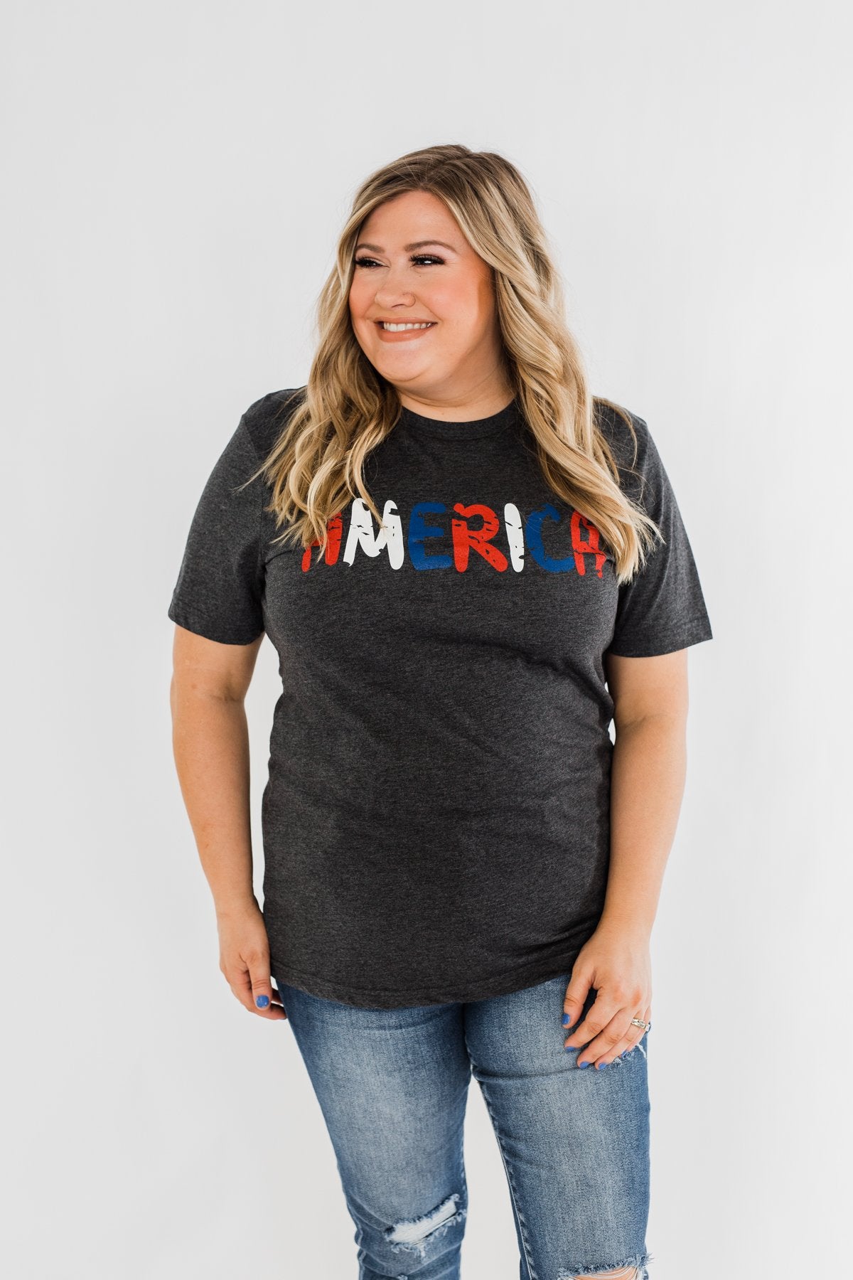 "America" Colorful Graphic Tee- Charcoal