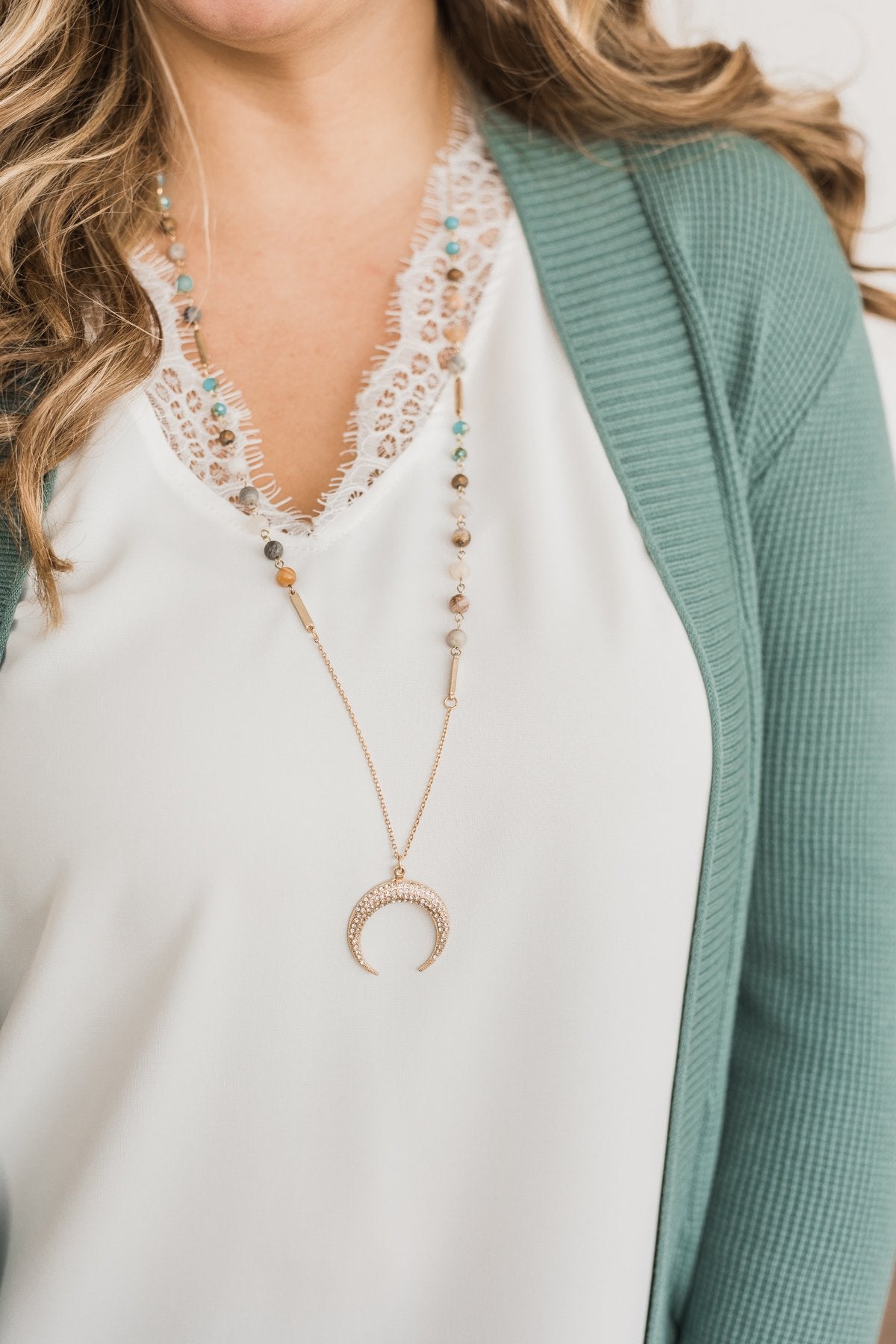 Simple & Sweet Crescent Moon Necklace- Gold & Natural Tones