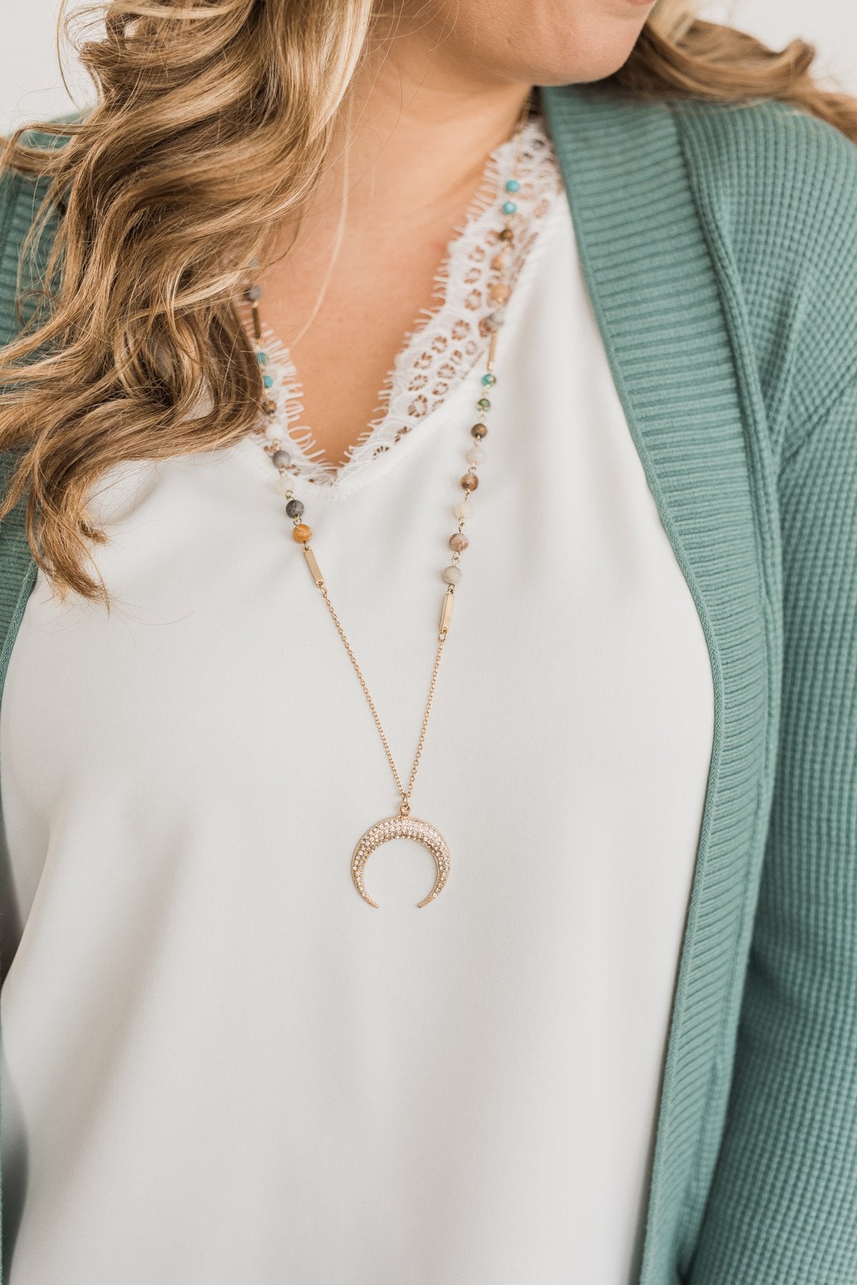 Simple & Sweet Crescent Moon Necklace- Gold & Natural Tones