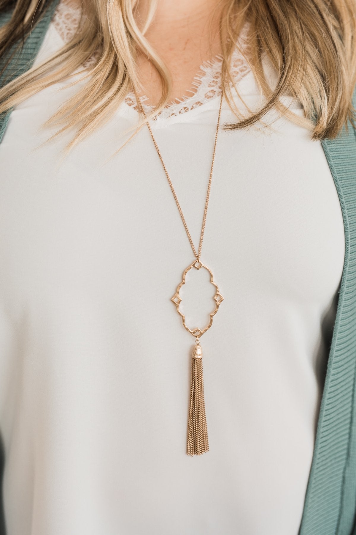 Pendant Chain Tassel Necklace- Gold