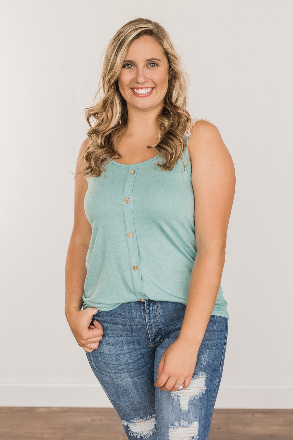 Choose Hope Lace Tank Top- Soft Turquoise