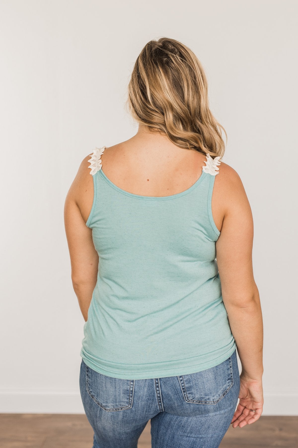 Choose Hope Lace Tank Top- Soft Turquoise