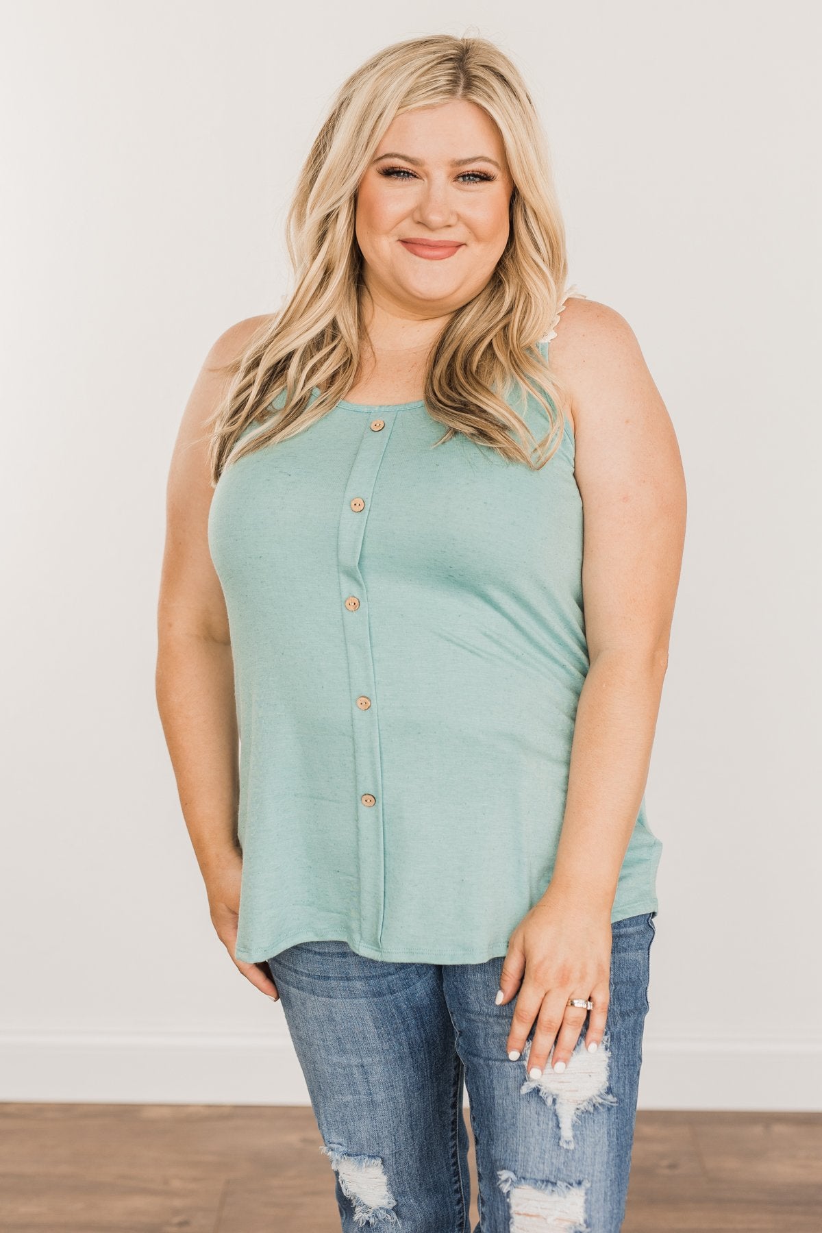 Choose Hope Lace Tank Top- Soft Turquoise