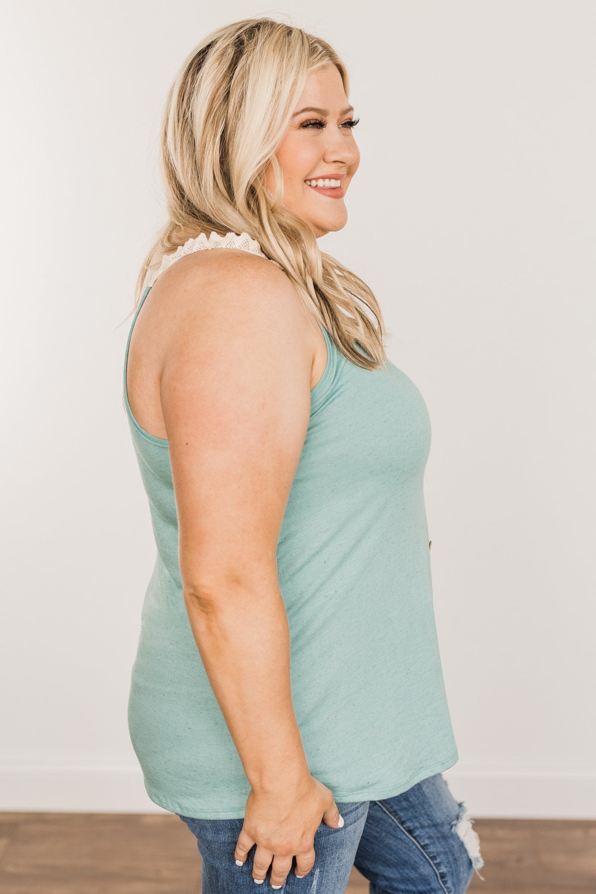 Choose Hope Lace Tank Top- Soft Turquoise
