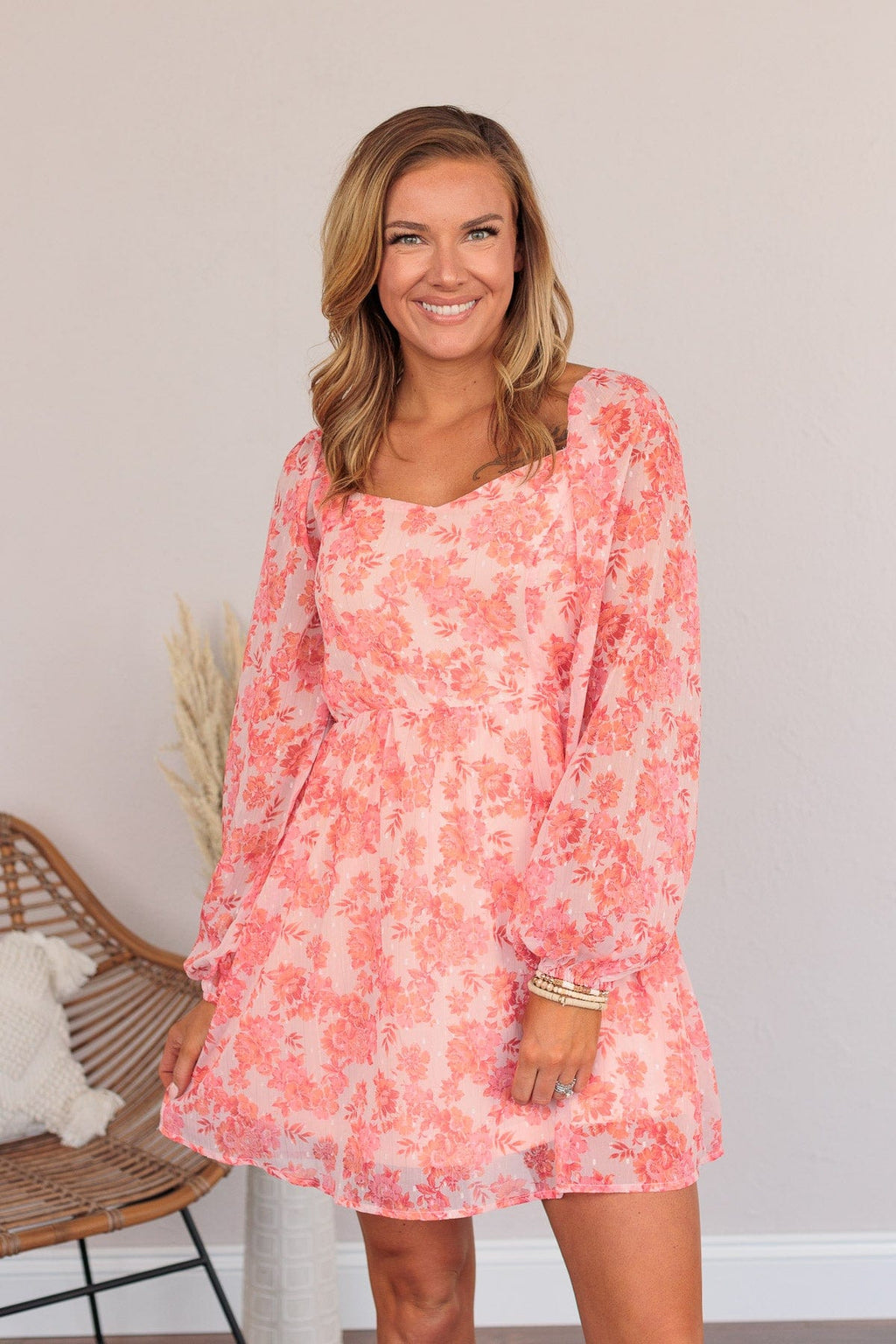 Never Lose Hope Floral Mini Dress- Coral