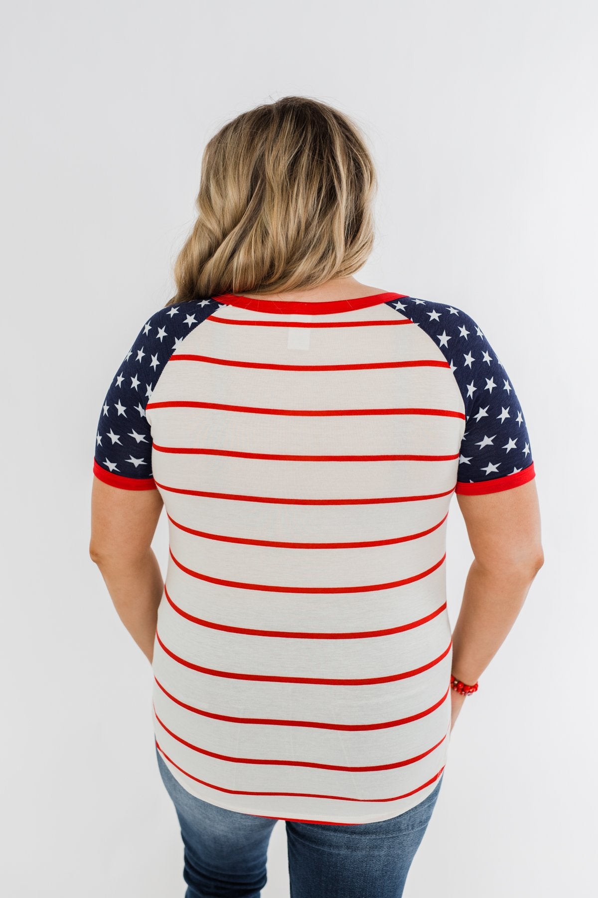 Stars & Stripes Short Sleeve Raglan Top- Red, Ivory, & Navy