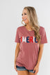 "America" Colorful Graphic Tee- Light Maroon
