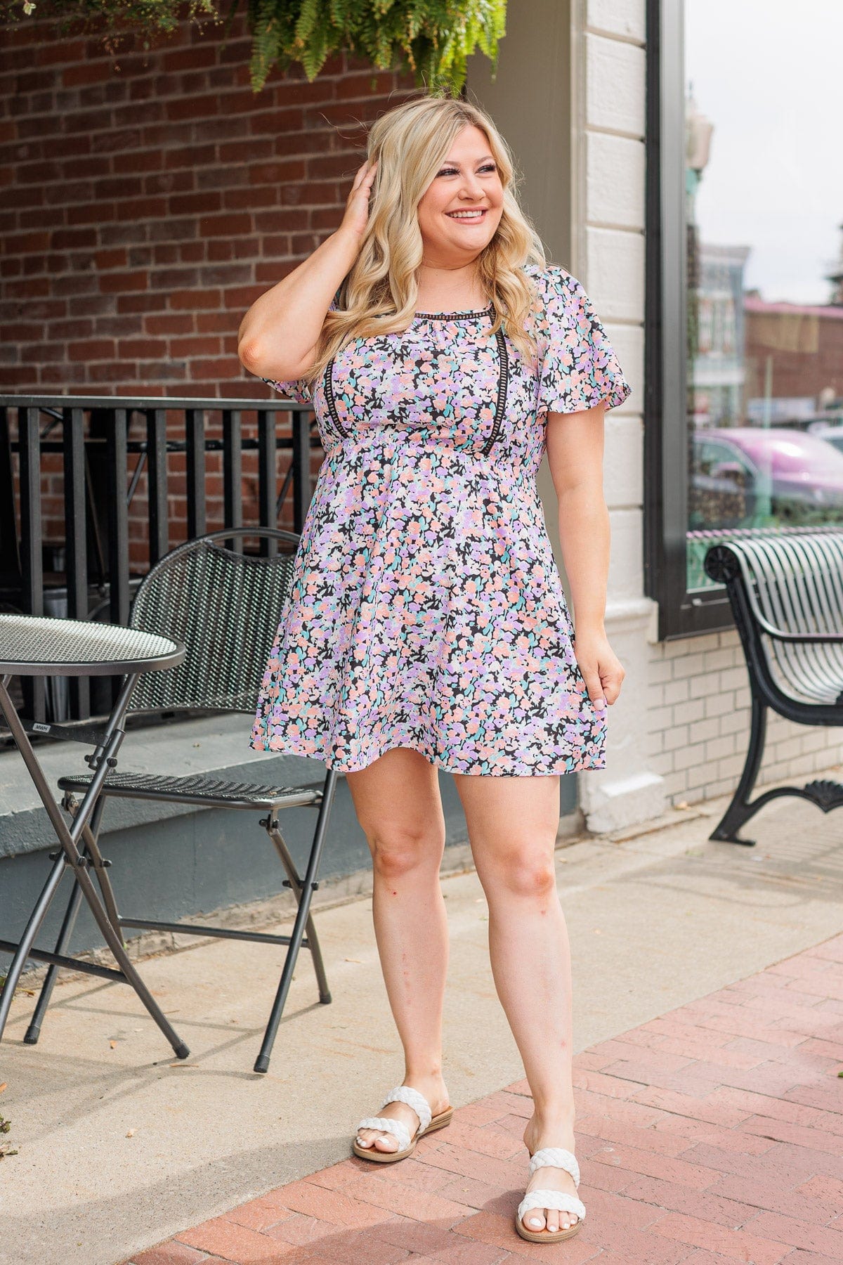 Gentle Morning Breeze Mini Dress- Black & Peach