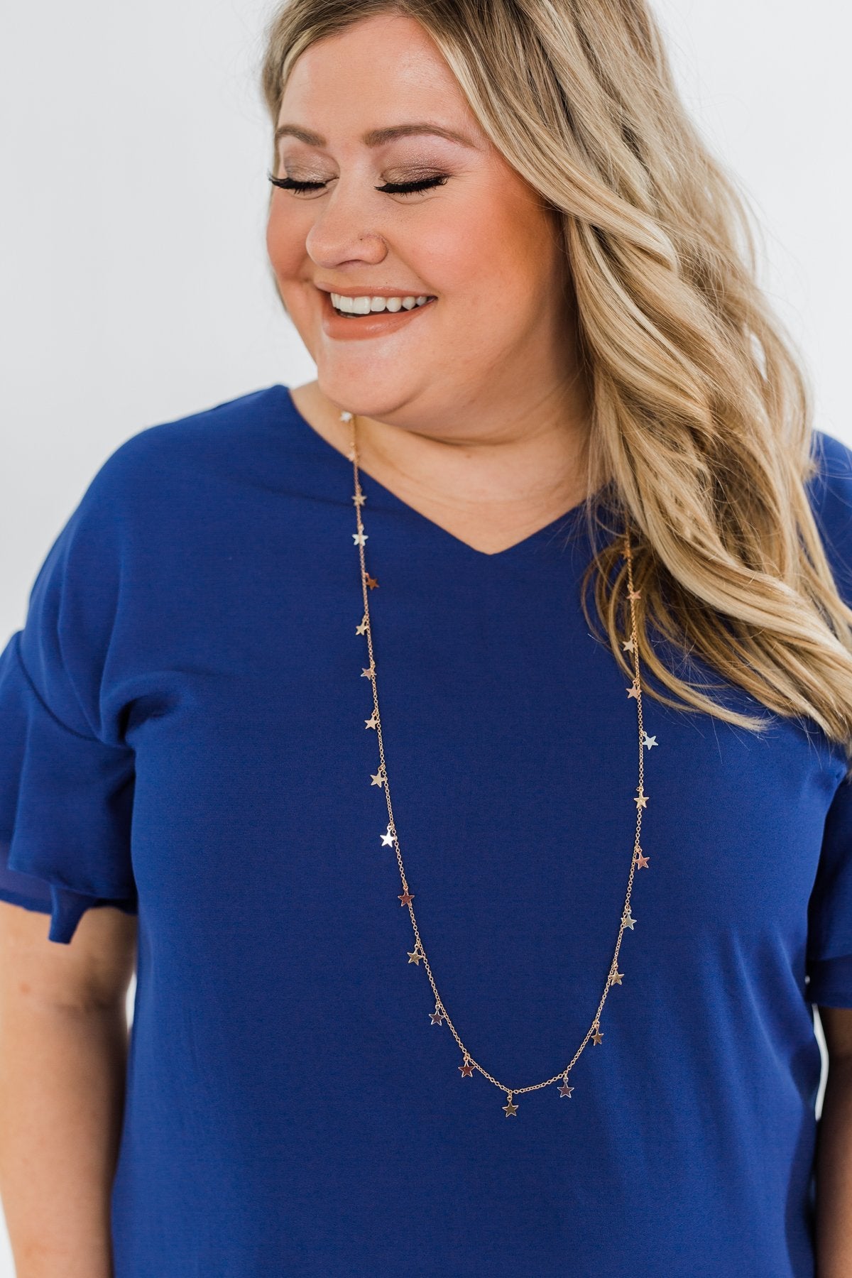 Long Star Charm Necklace- Gold