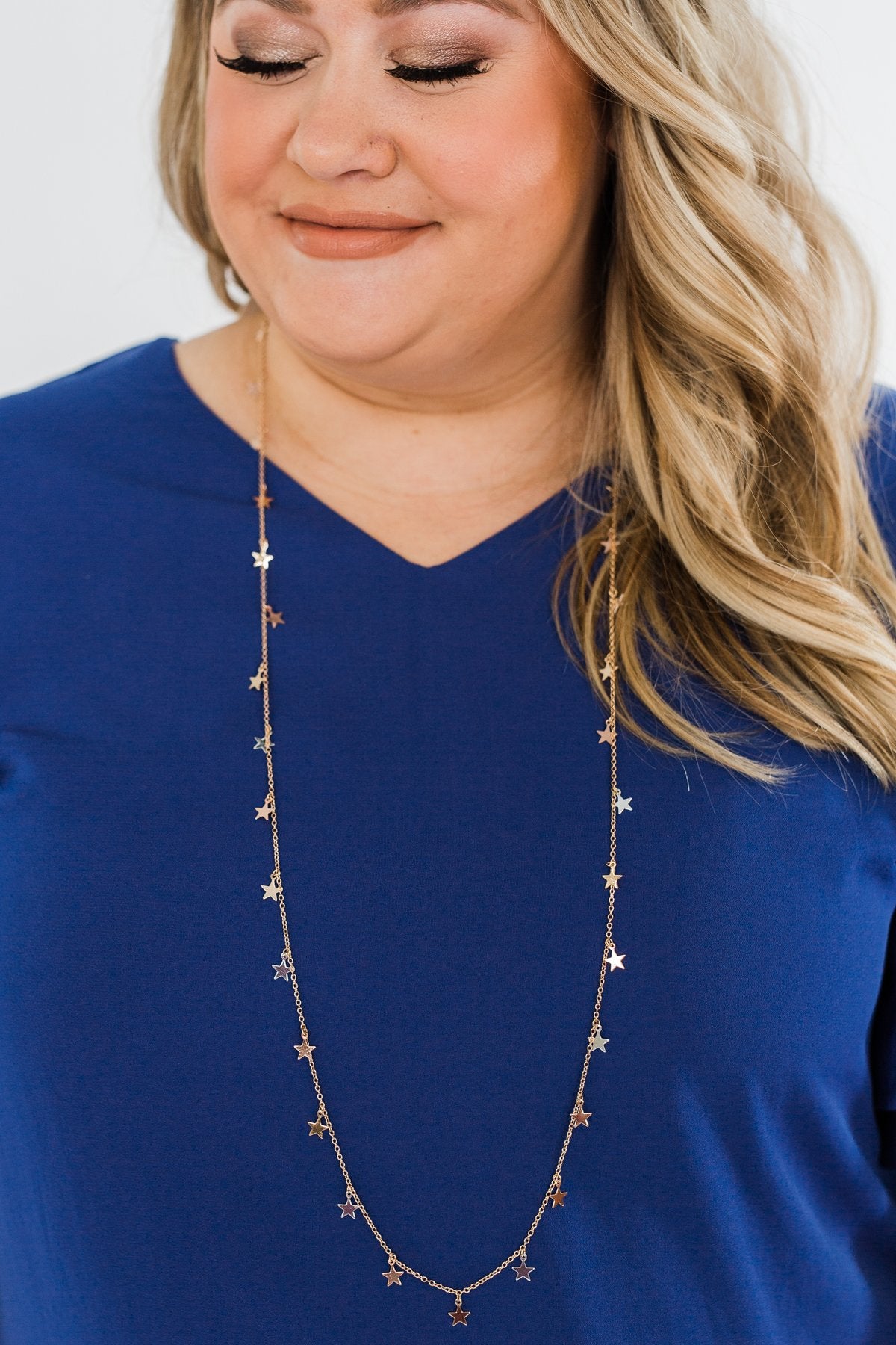 Long Star Charm Necklace- Gold