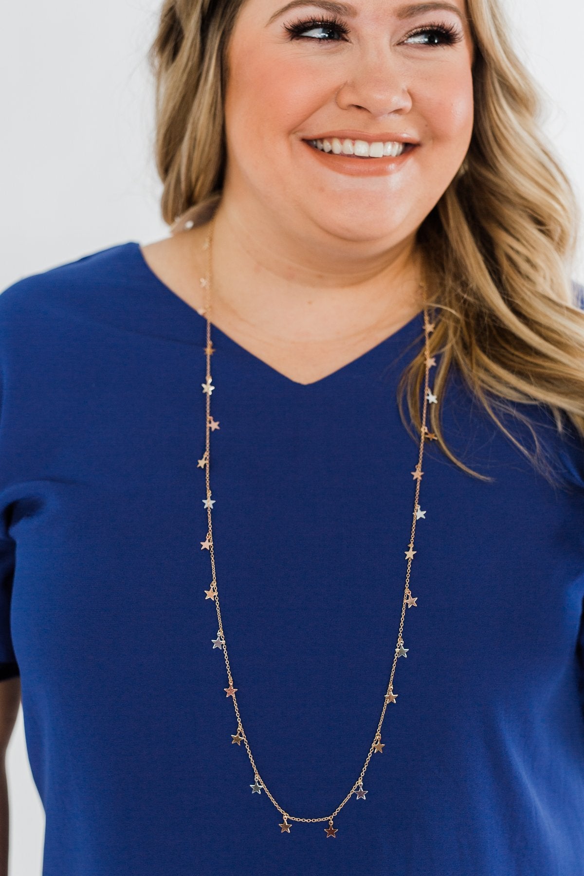 Long Star Charm Necklace- Gold