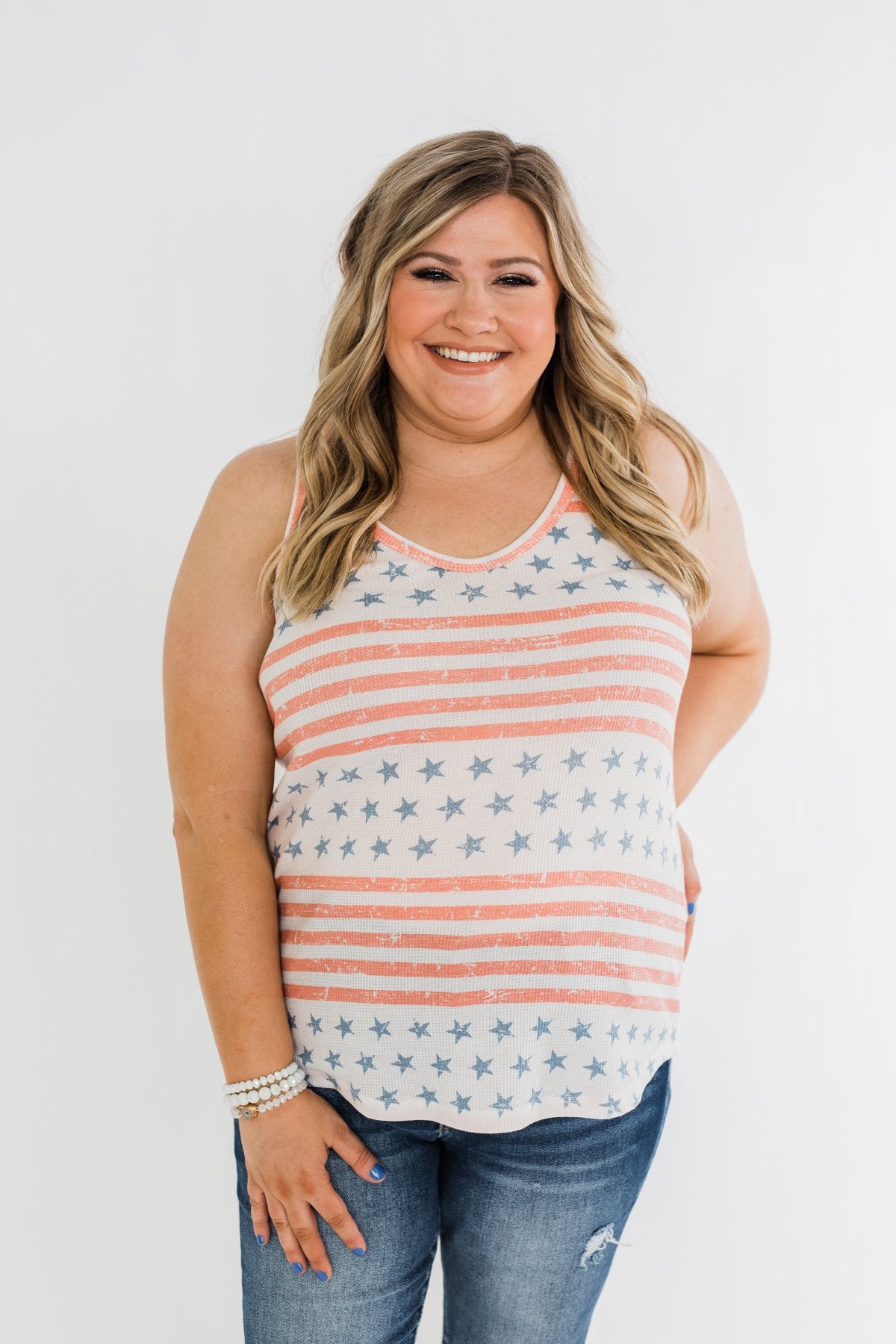 Make Your Smile Shine Stars & Stripes Tank- Red, White, & Blue