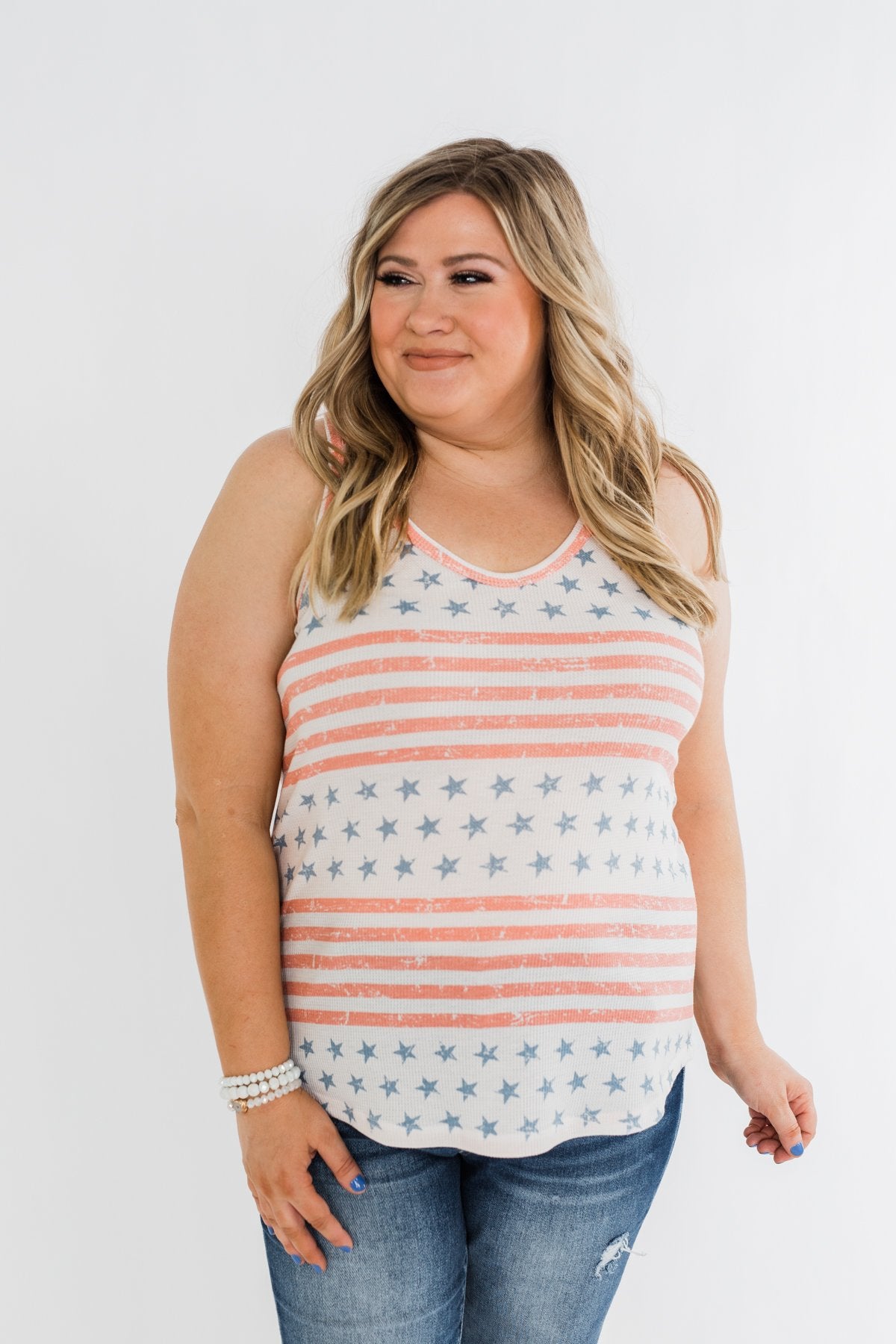 Make Your Smile Shine Stars & Stripes Tank- Red, White, & Blue