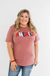 "America" Colorful Graphic Tee- Light Maroon
