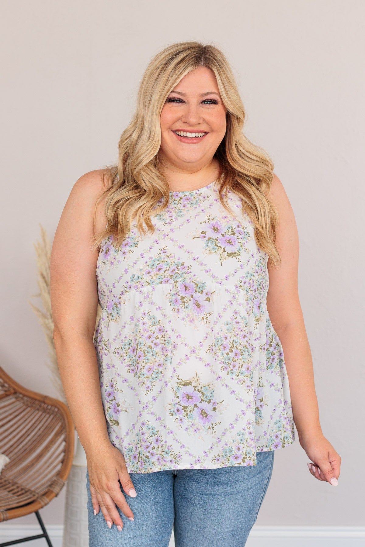 Sway With The Breeze Floral Tank Top- Lavender