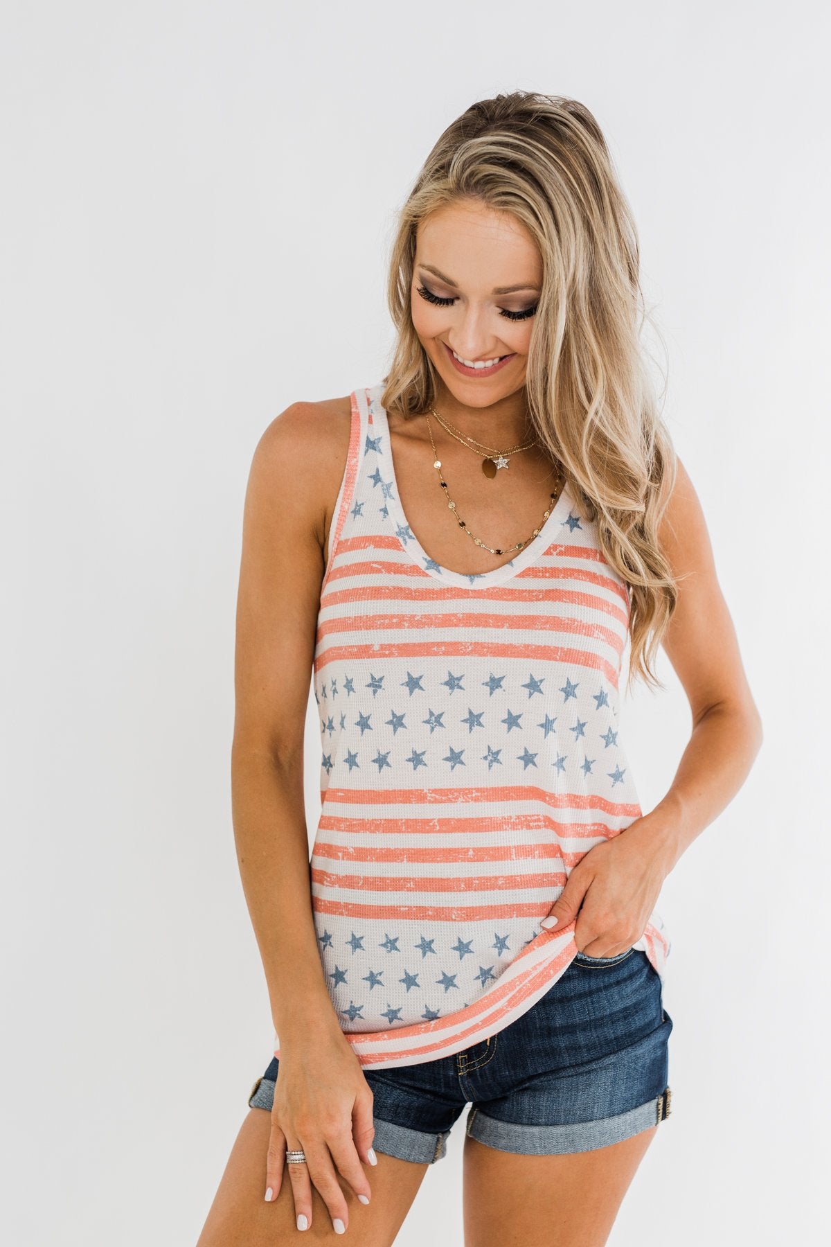 Make Your Smile Shine Stars & Stripes Tank- Red, White, & Blue