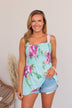 Want Your Attention Floral Tank- Light Blue