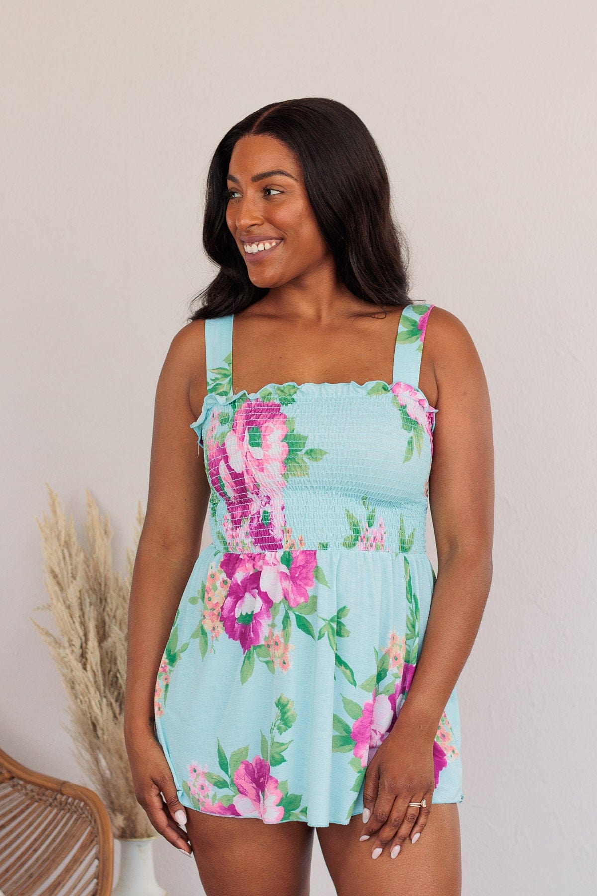 Want Your Attention Floral Tank- Light Blue