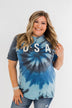 "USA" Tie Dye Burnout Graphic Tee- Shades of Blue
