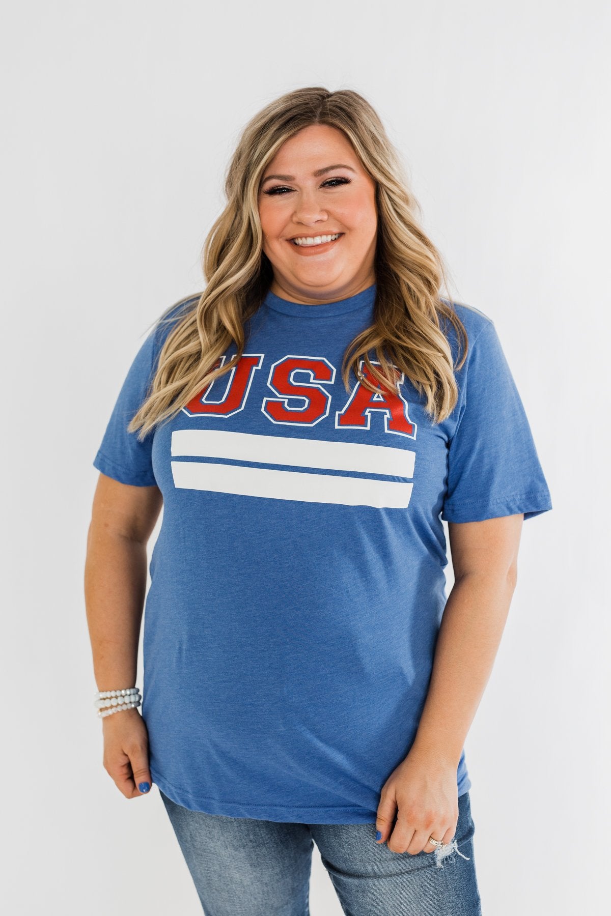 "USA" Varsity Graphic Tee- Cobalt Blue