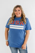"USA" Varsity Graphic Tee- Cobalt Blue