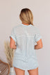 Reach For More Striped Button Top- Blue & Ivory