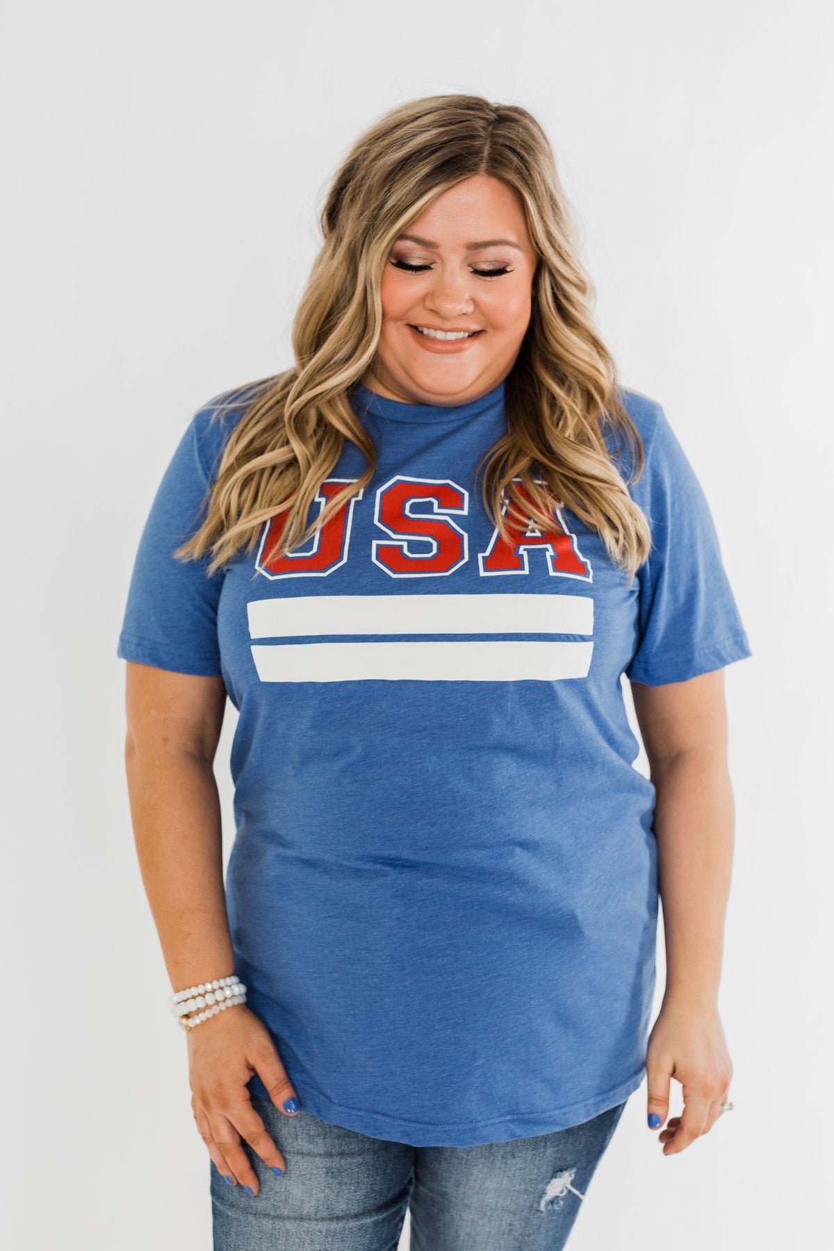 "USA" Varsity Graphic Tee- Cobalt Blue