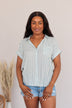 Reach For More Striped Button Top- Blue & Ivory