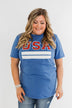 "USA" Varsity Graphic Tee- Cobalt Blue