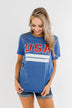 "USA" Varsity Graphic Tee- Cobalt Blue