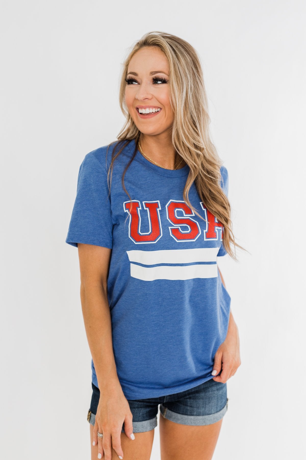 "USA" Varsity Graphic Tee- Cobalt Blue