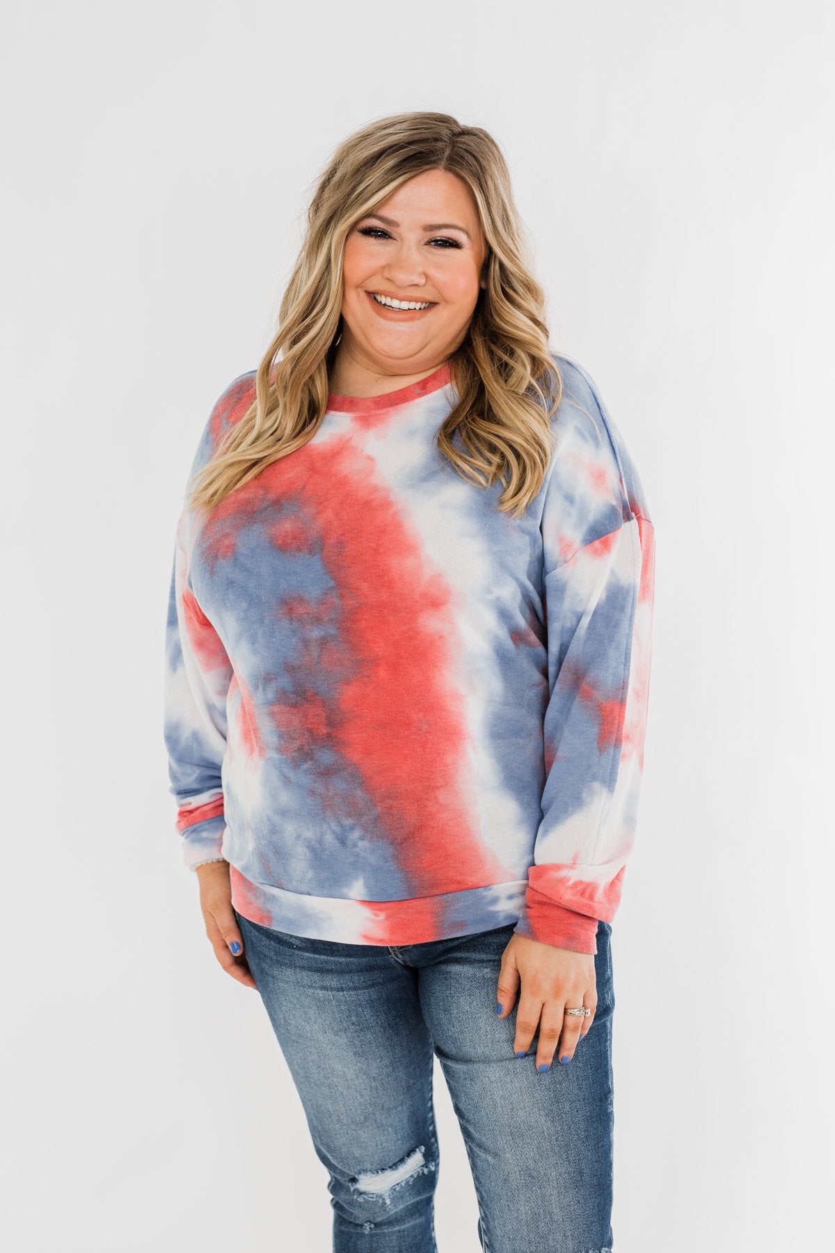 Tie Dye Pullover Top- Red, White, & Blue