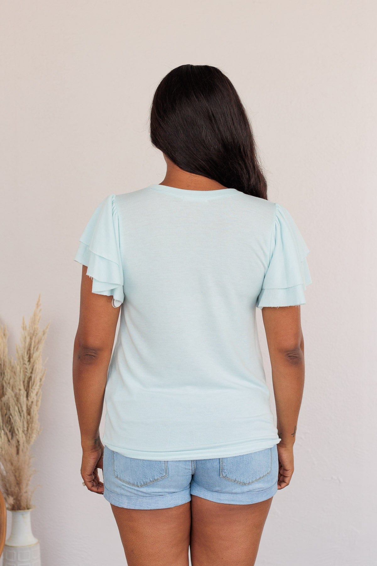 Fly Above The Rest Flutter Sleeve Top- Baby Blue