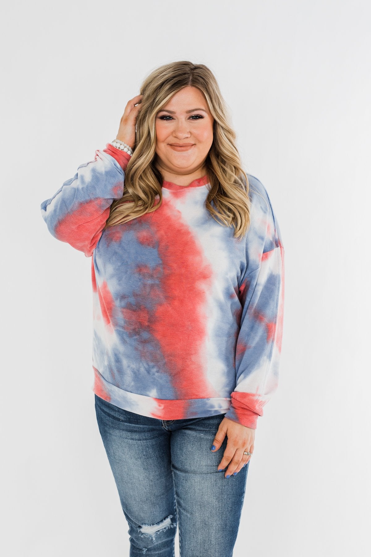 Tie Dye Pullover Top- Red, White, & Blue