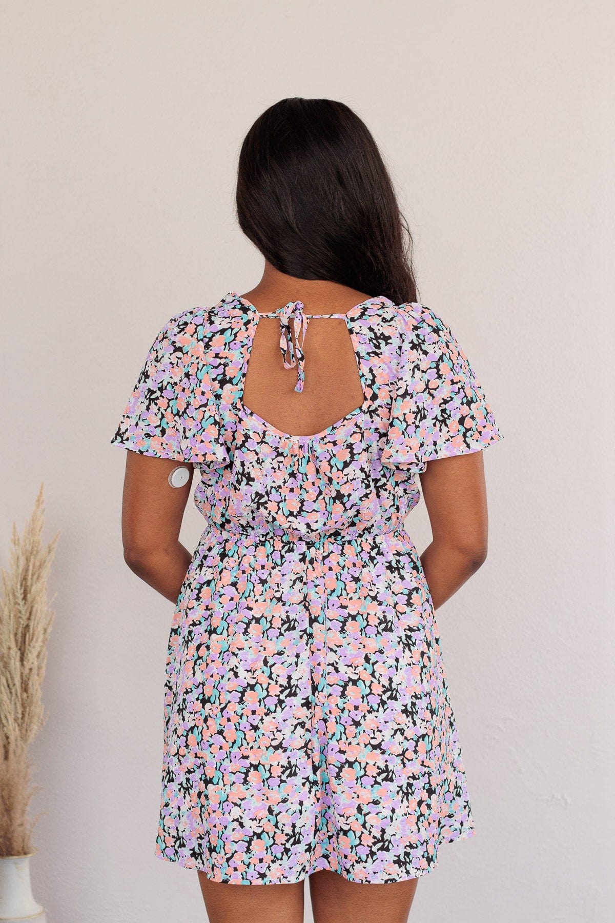 Gentle Morning Breeze Mini Dress- Black & Peach