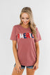 "America" Colorful Graphic Tee- Light Maroon