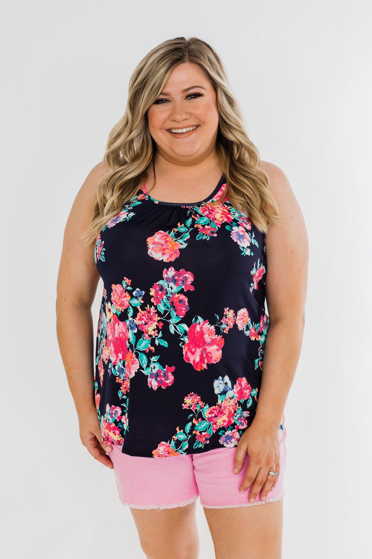 A Bright Floral Summer Tank- Navy – The Pulse Boutique