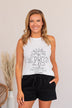 "I Put The Pro In Procrastinate" Graphic Tank Top- White