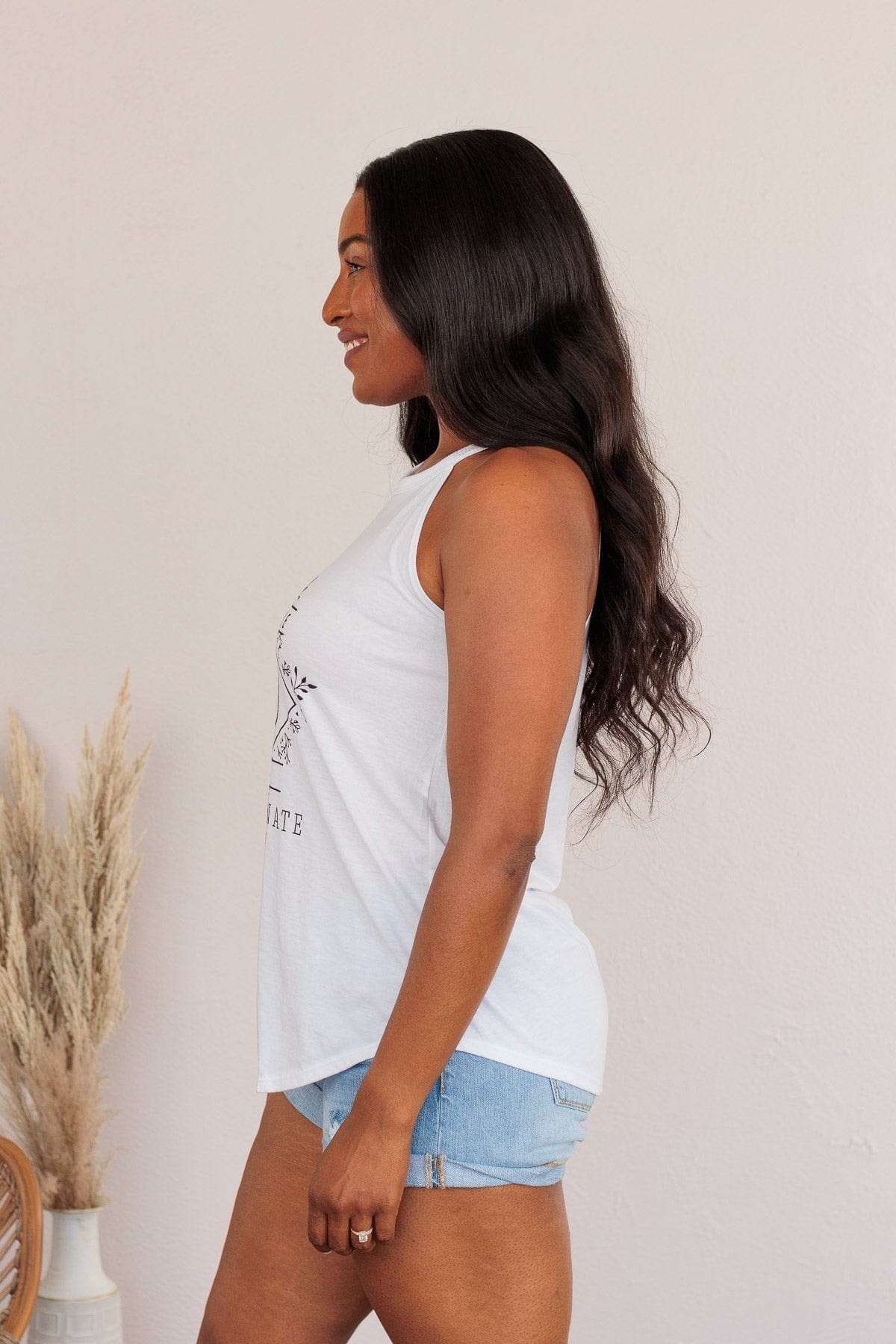 "I Put The Pro In Procrastinate" Graphic Tank Top- White