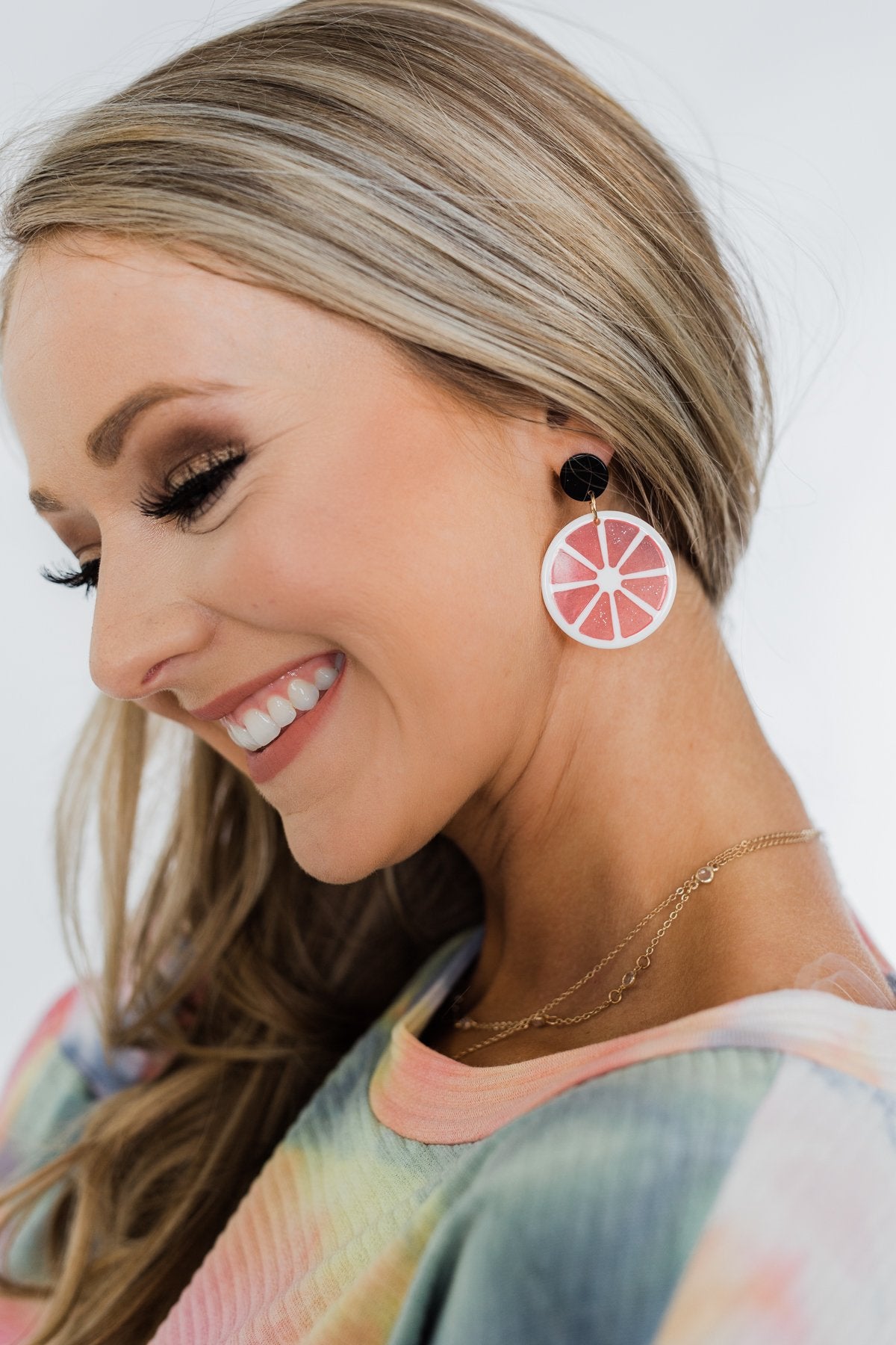 Glitter Grapefruit Slice Earrings- Pink