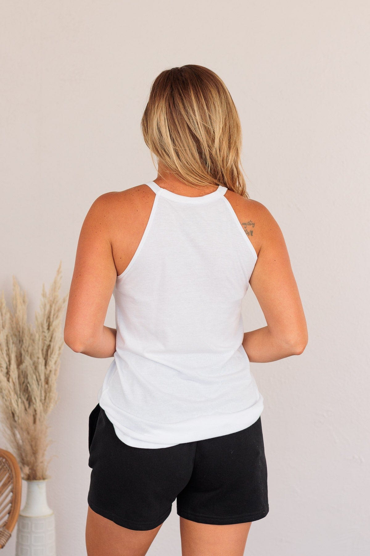 "I Put The Pro In Procrastinate" Graphic Tank Top- White