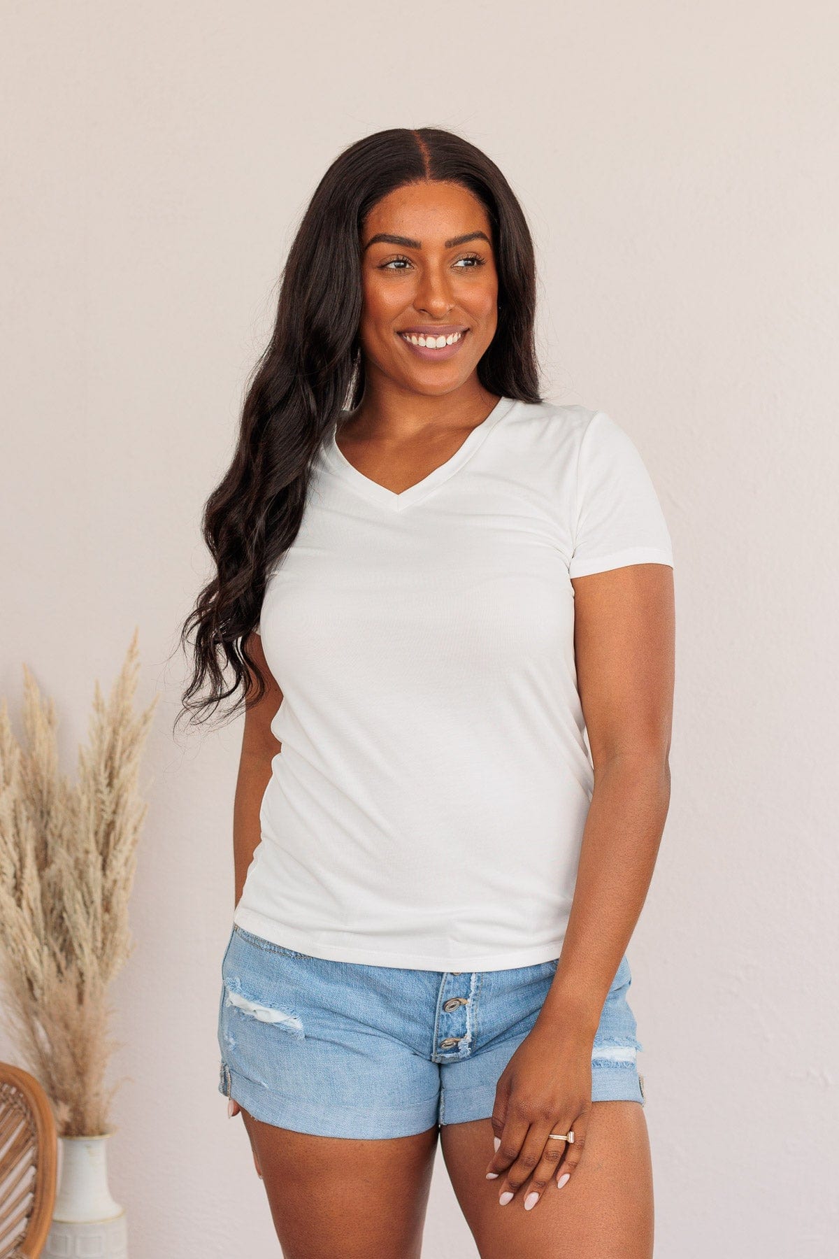 Something To Cling To V-Neck Top- Ivory