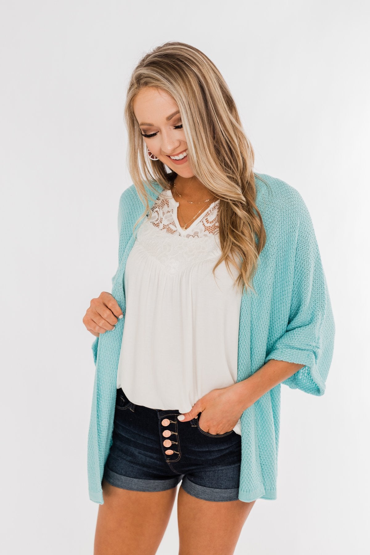 The Perfect Knit Cardigan- Aqua Blue