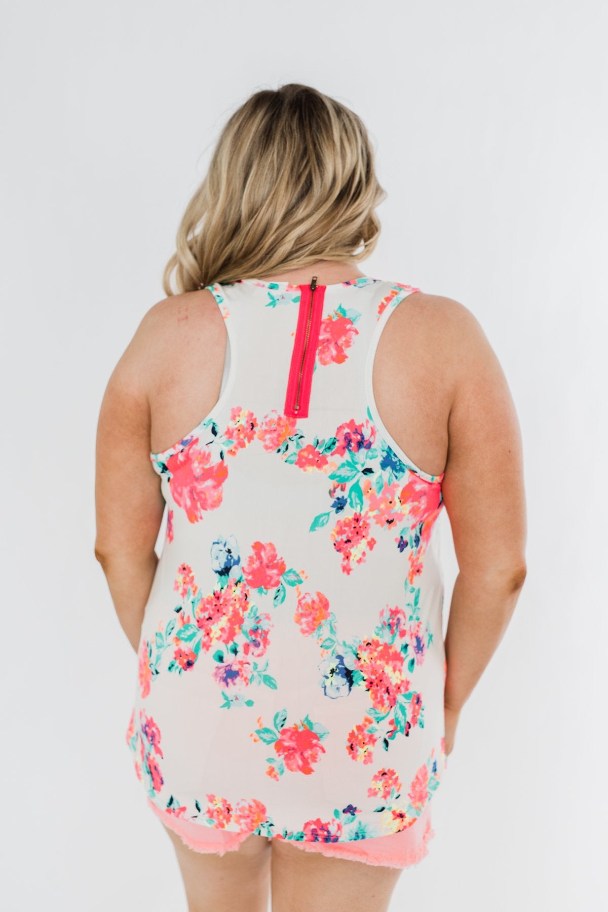 A Bright Floral Summer Tank- Ivory