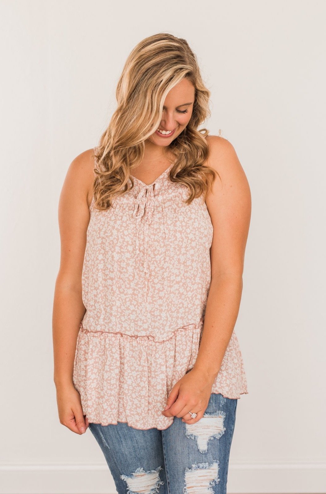 Hope For Tomorrow Floral Tie Tank Top- Dusty Blush