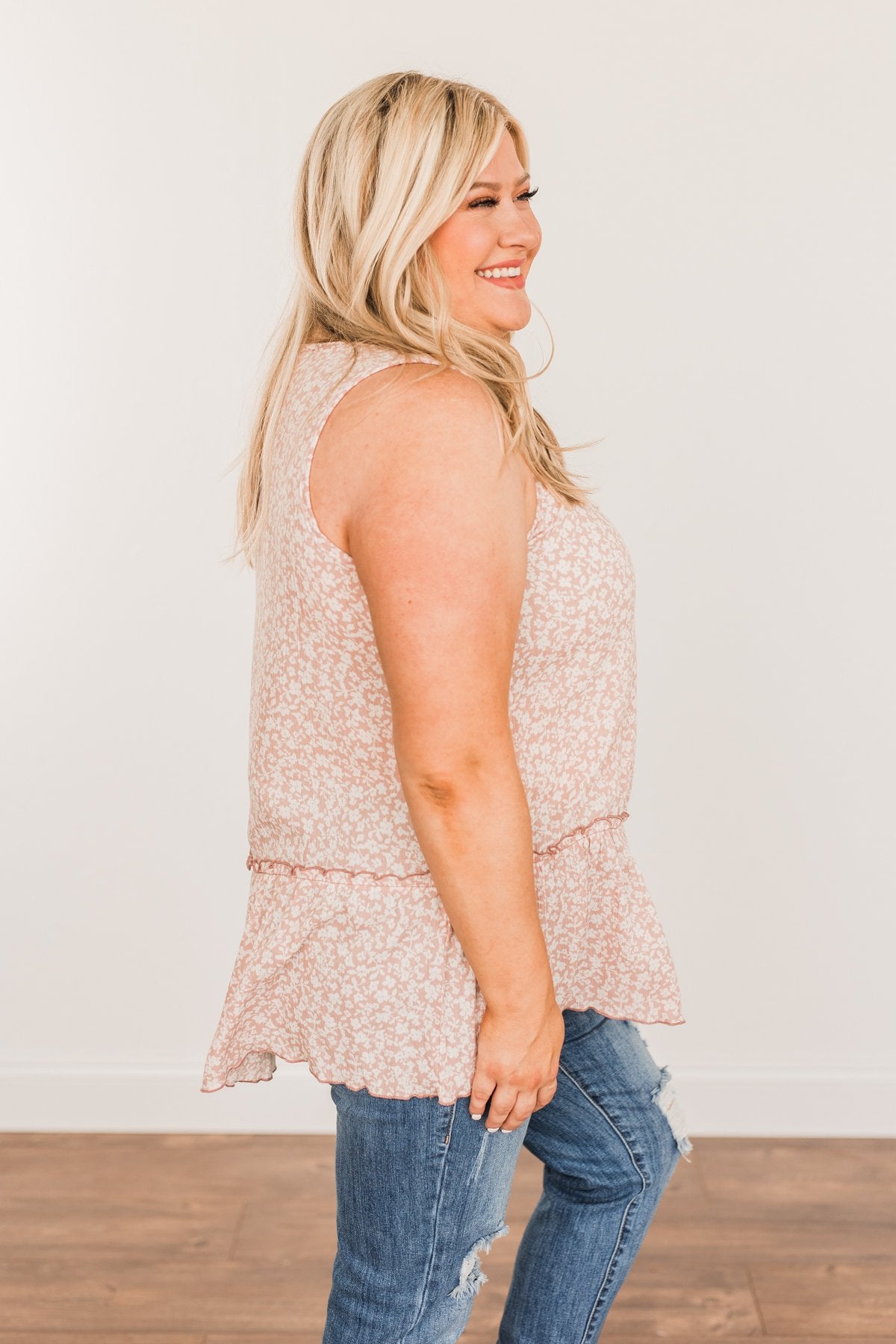 Hope For Tomorrow Floral Tie Tank Top- Dusty Blush