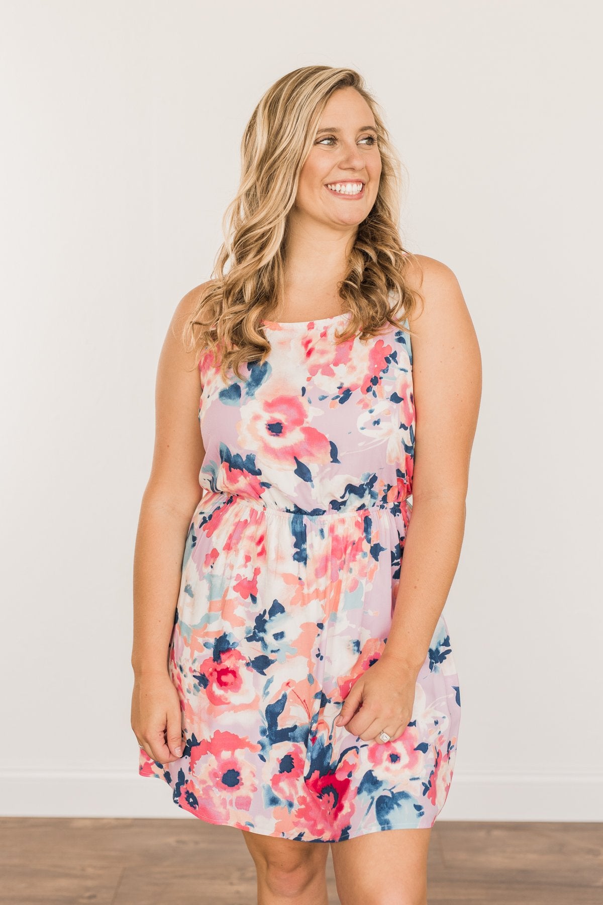 Adore Me Floral Watercolor Dress- Coral & Pink