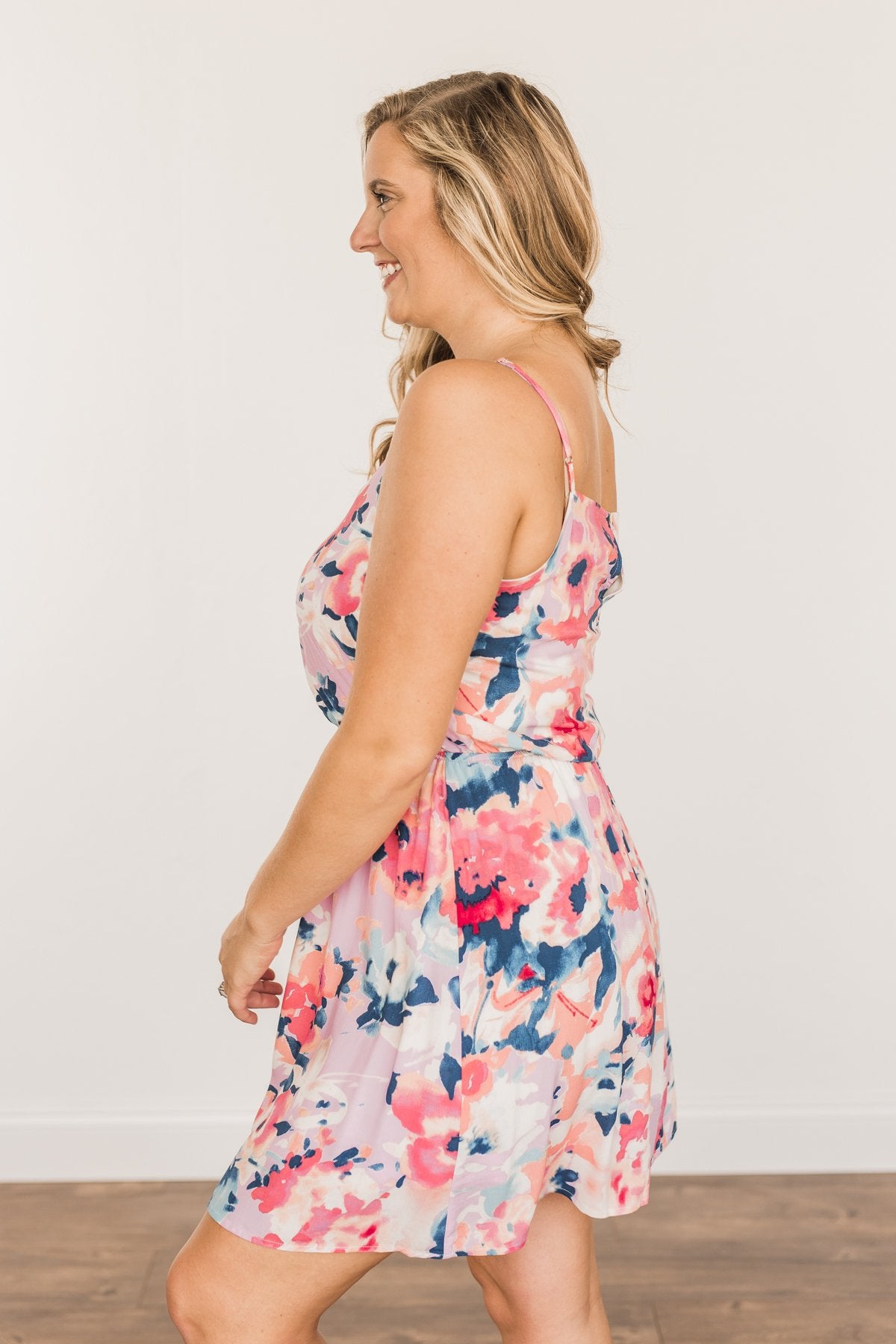 Adore Me Floral Watercolor Dress- Coral & Pink
